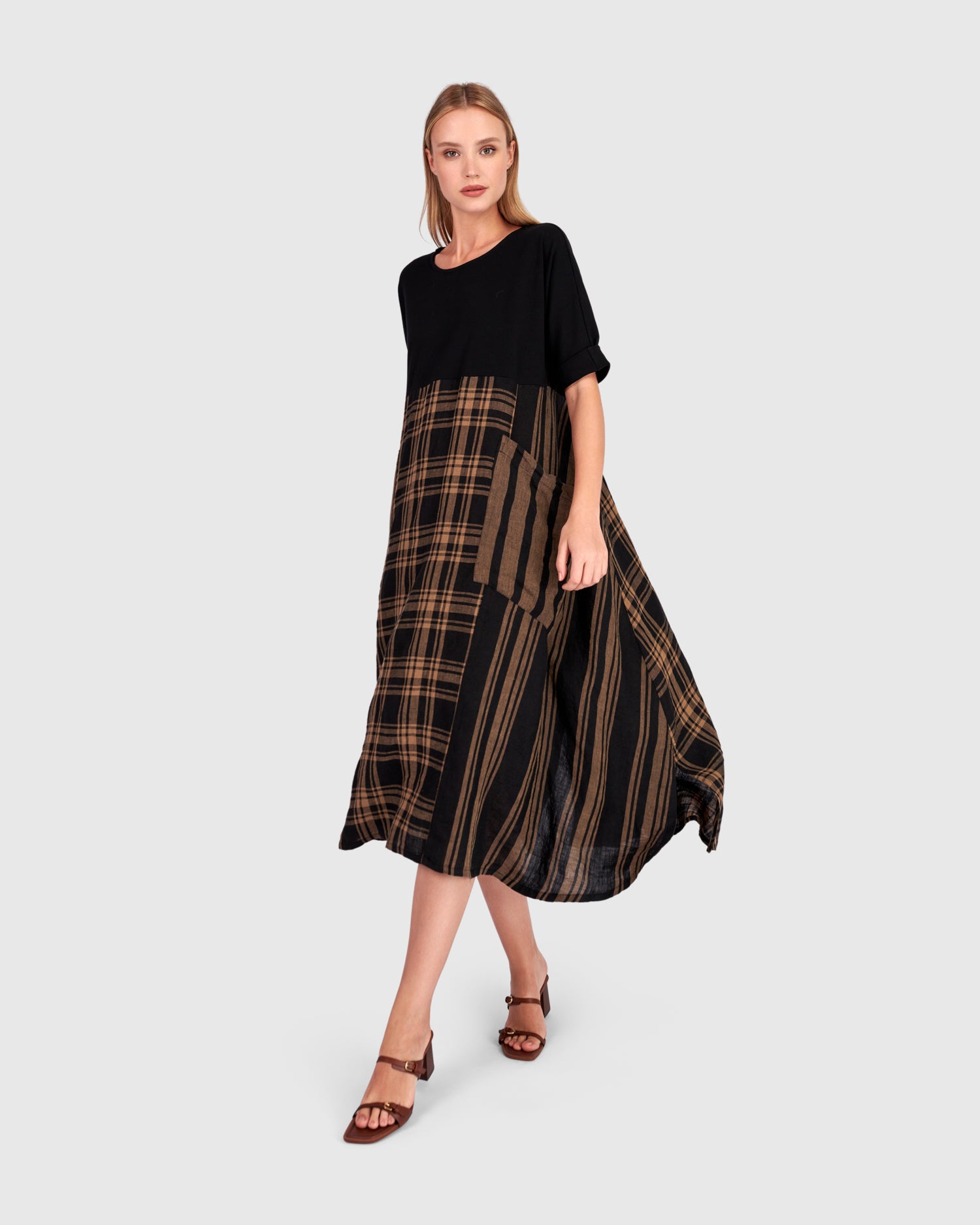 Medjdool Maxi Dress, Black/Sepia Plaid – Alembika U.S.