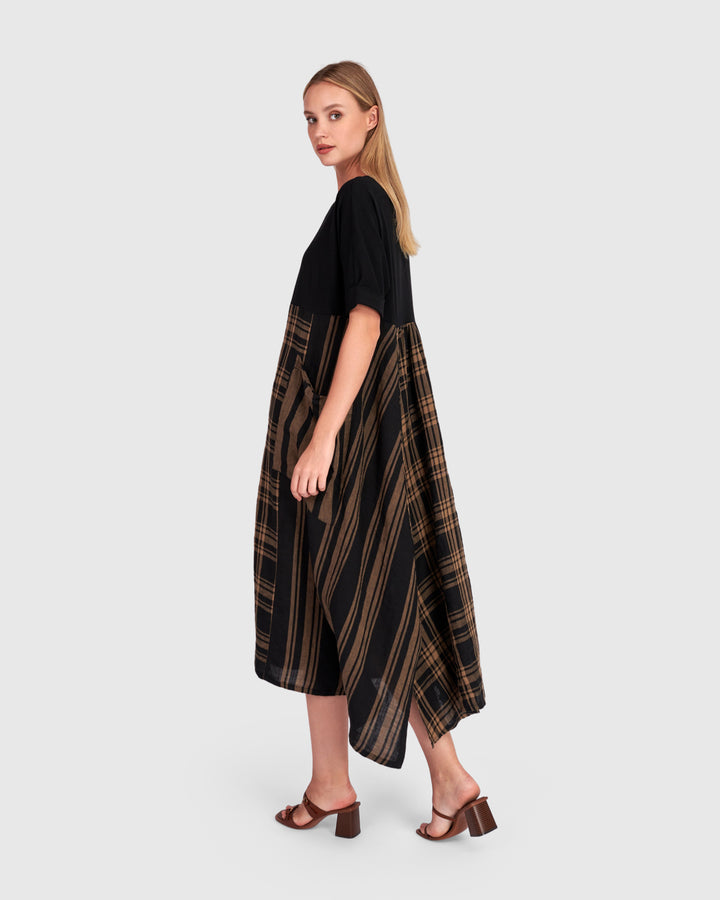 Medjdool Maxi Dress, Black/Sepia Plaid