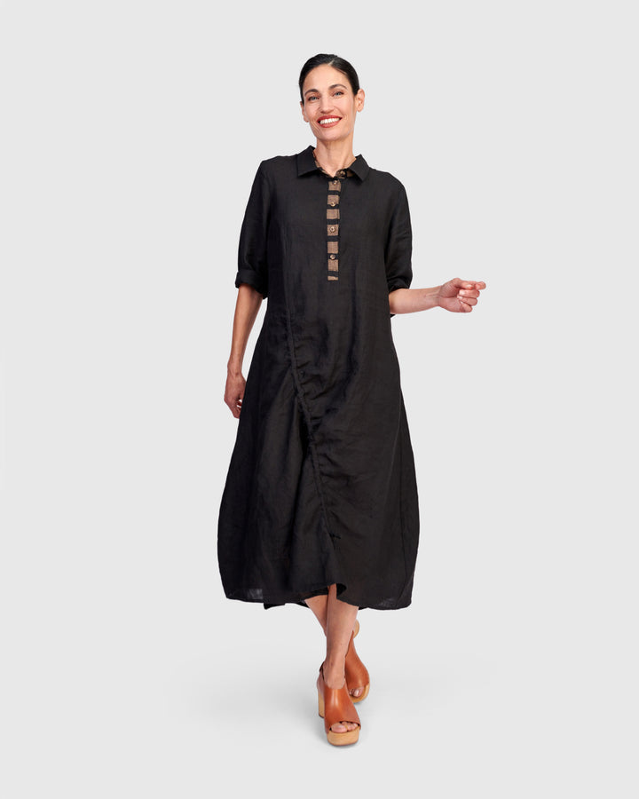Driftwood Linen Dress, Black