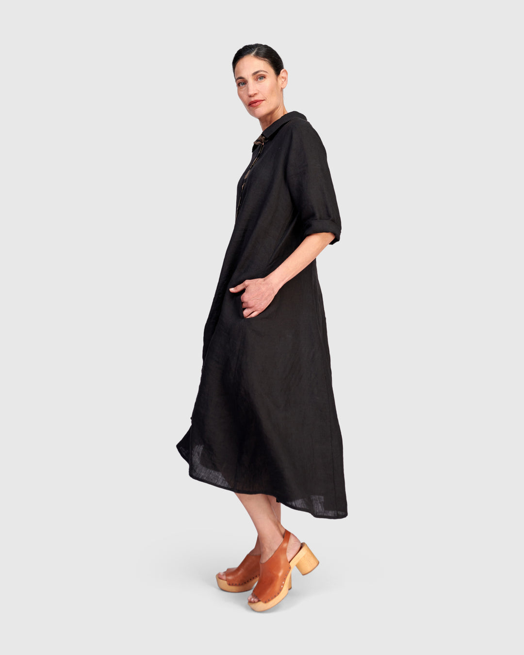 Driftwood Linen Dress, Black