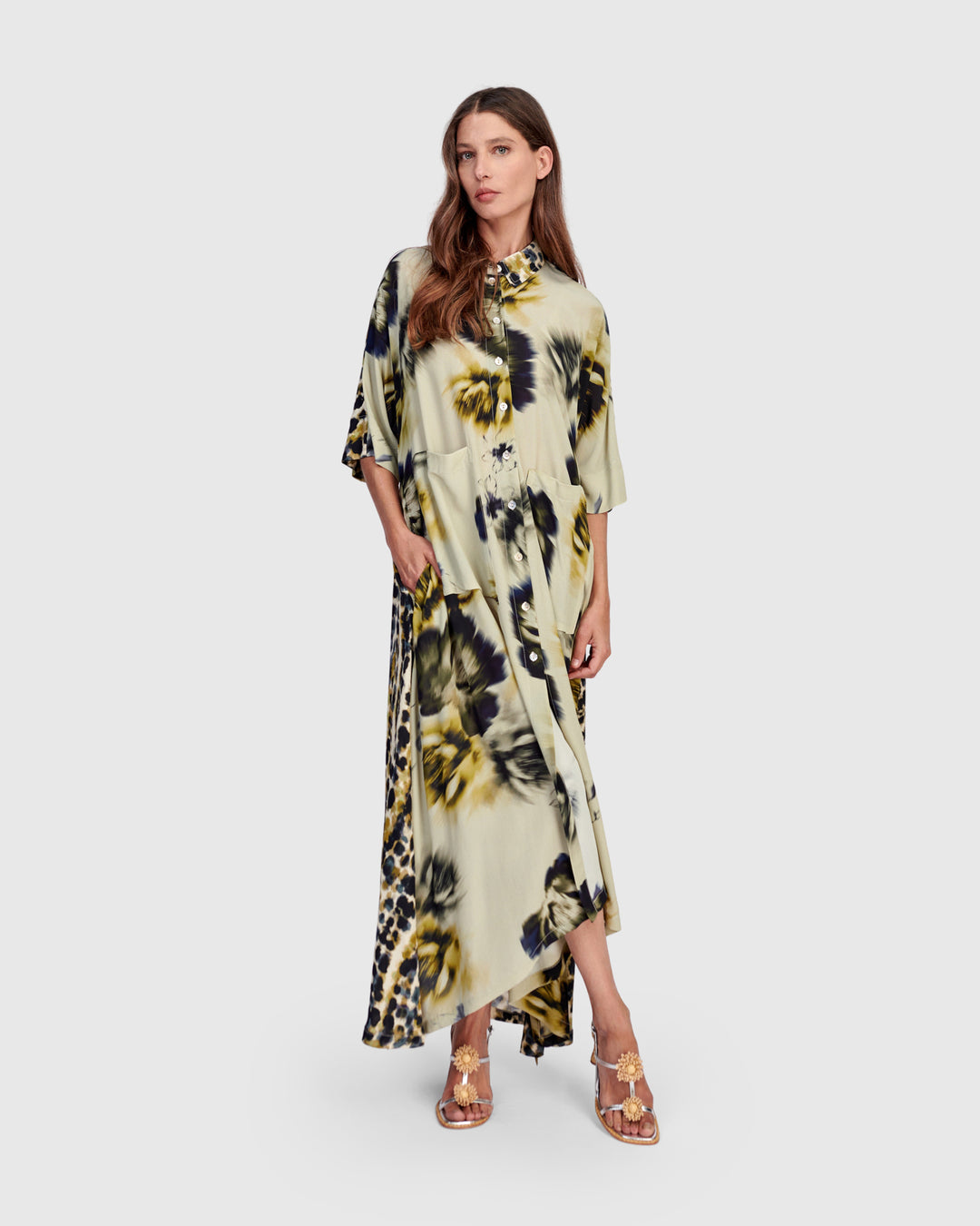 Champaca Maxi Dress, Beige Floral