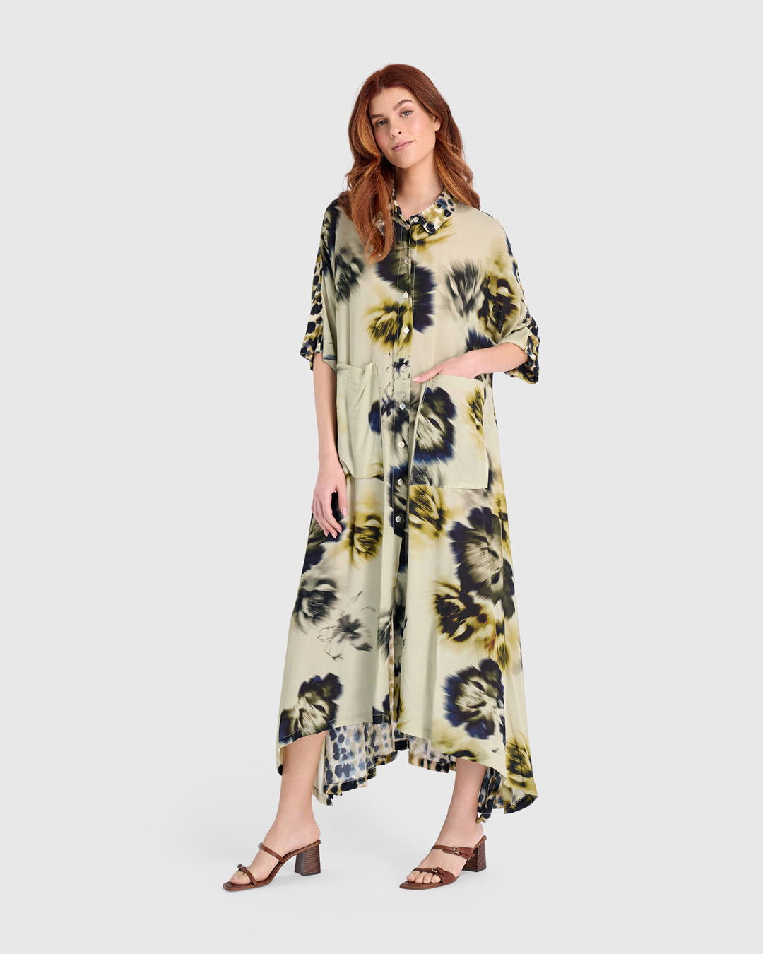 Alembika Champaca Maxi Dress, Beige Floral Floral / M (US 12-14)
