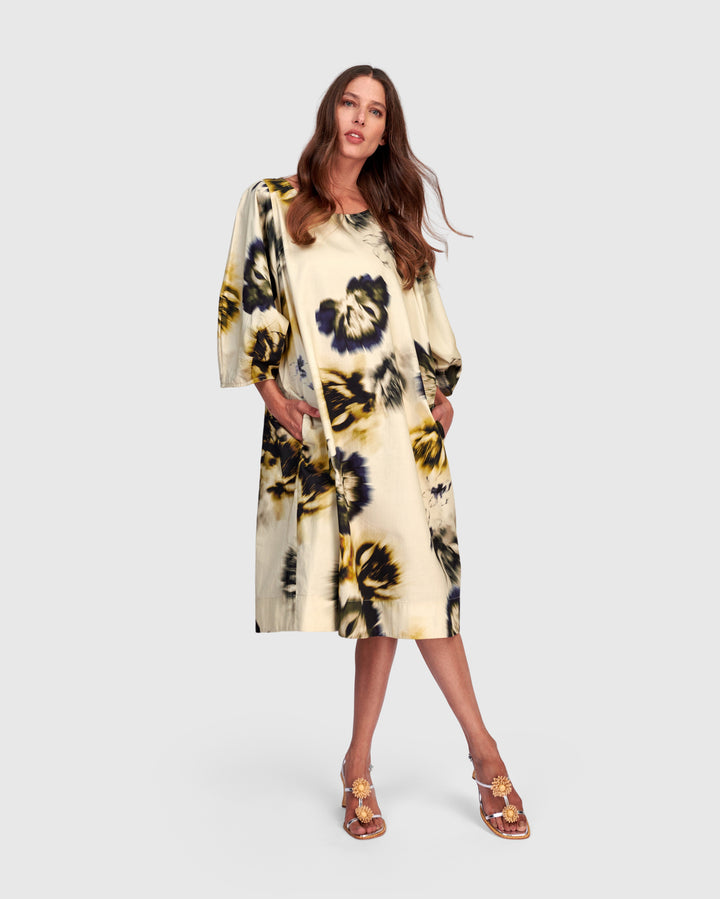 Cascalone Cotton Dress, Beige Floral