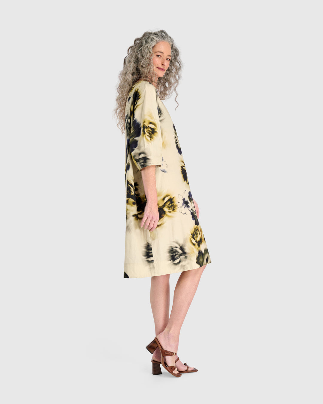 Cascalone Cotton Dress, Beige Floral
