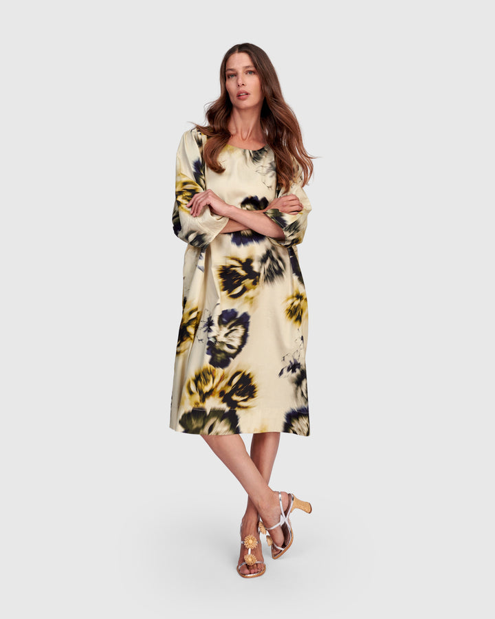 Cascalone Cotton Dress, Beige Floral
