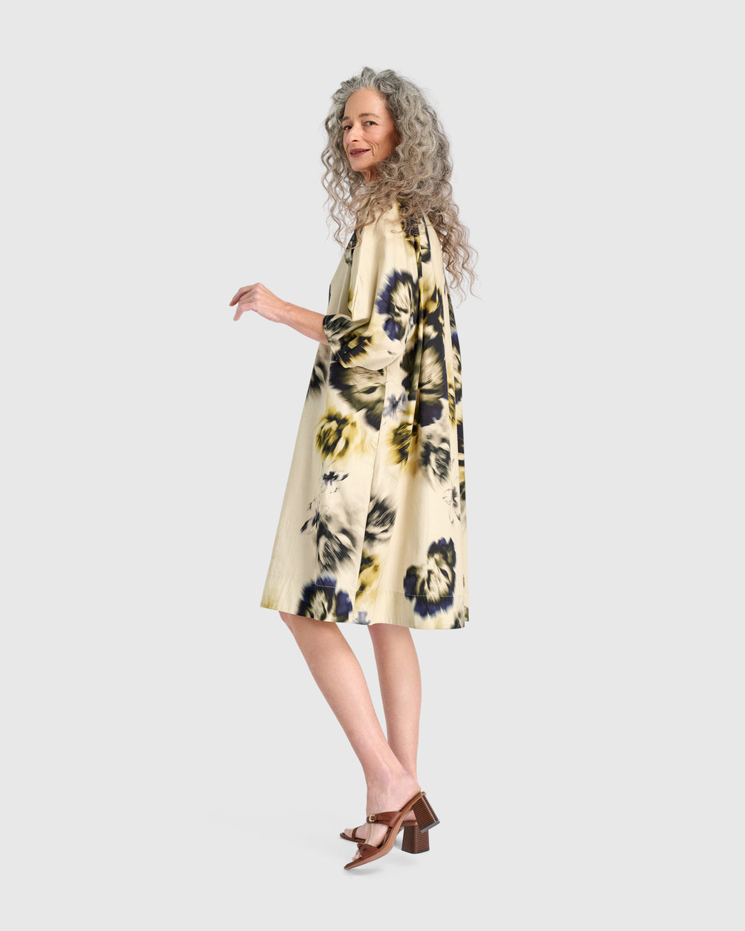 Cascalone Cotton Dress, Beige Floral