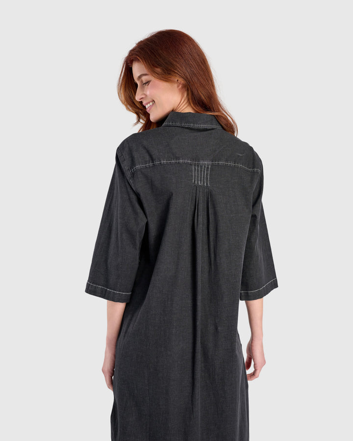 Celine Maxi Shirtdress, Jet Denim