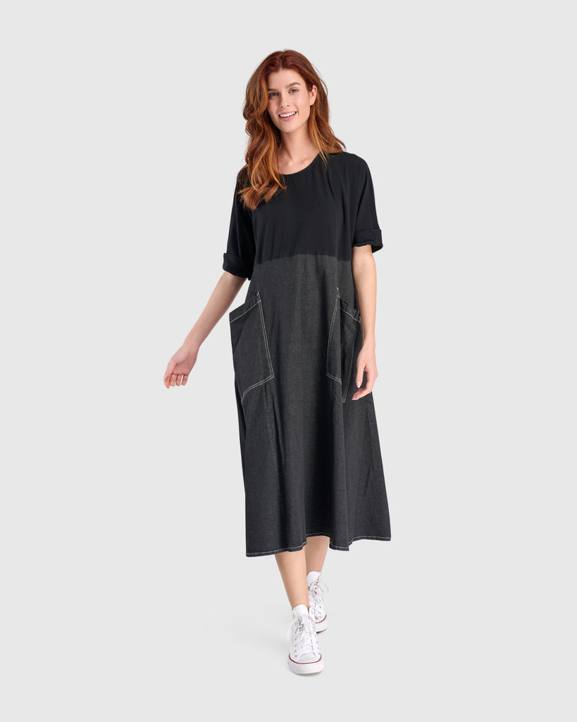 Amelia A-Line Dress, Jet Denim – Alembika U.S.
