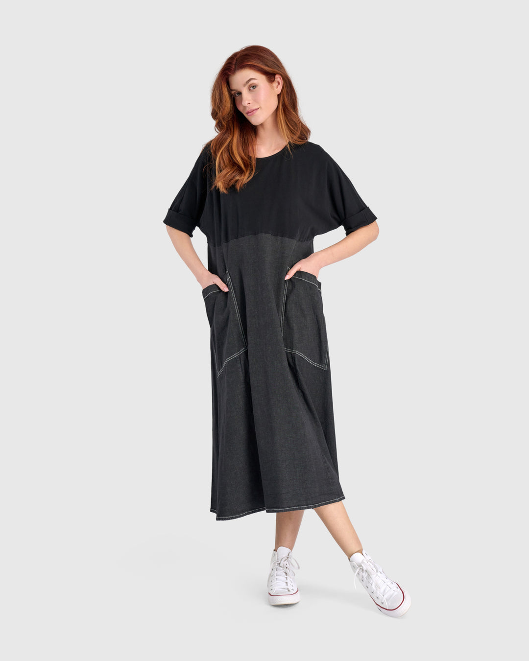 Amelia A-Line Dress, Jet Denim