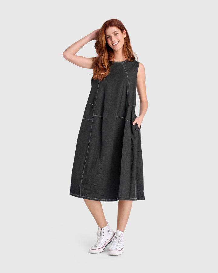 Ceci Swing Dress, Jet Denim