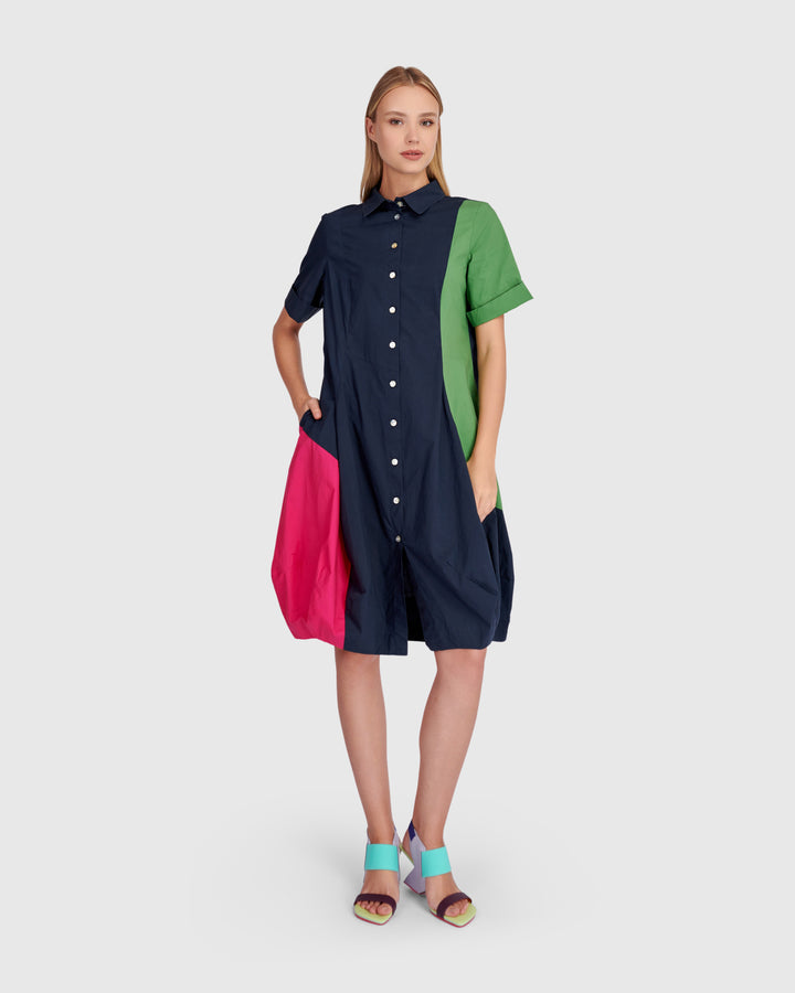Barb Cotton Shirtdress, Navy Multi