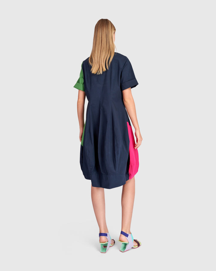 Barb Cotton Shirtdress, Navy Multi
