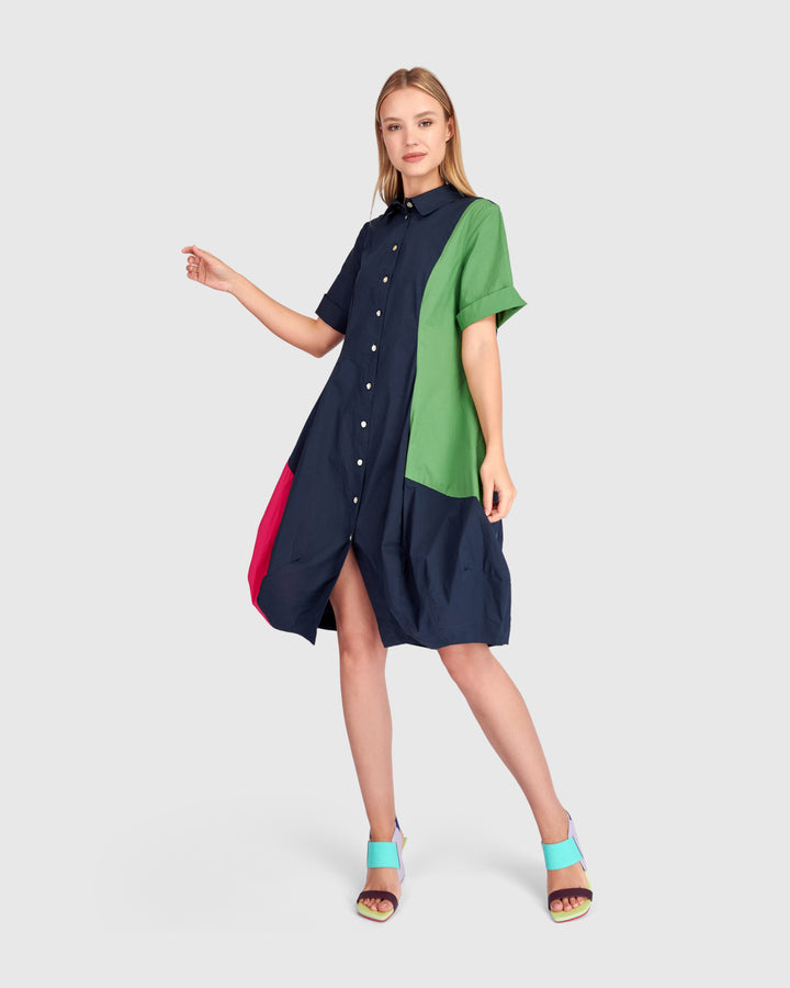 Barb Cotton Shirtdress, Navy Multi
