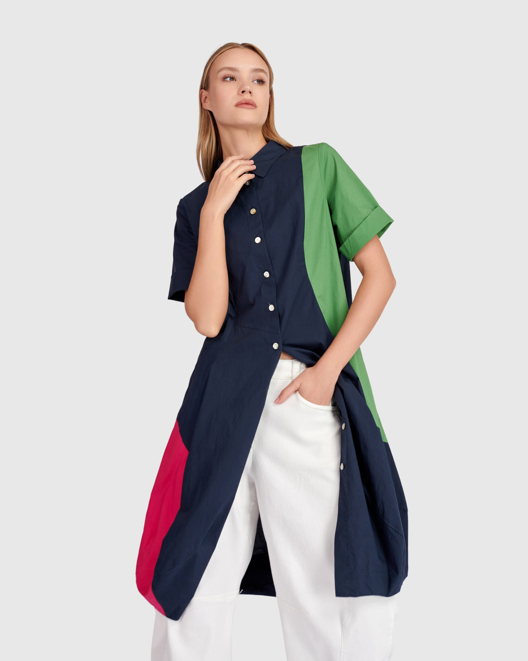 Barb Cotton Shirtdress, Navy Multi