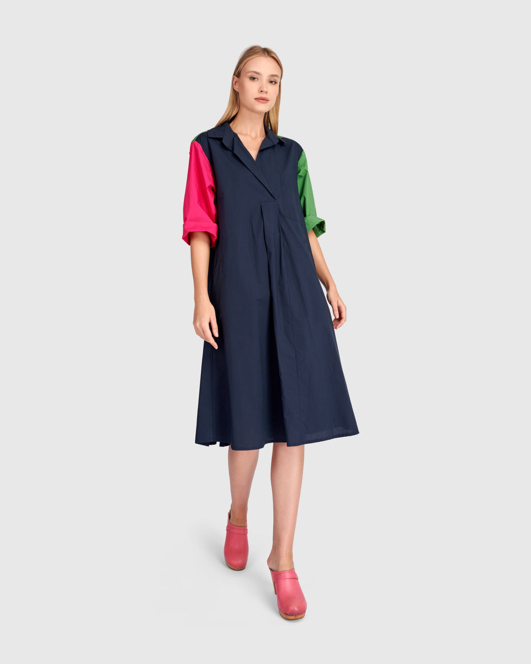 Splash Popover Dress, Navy Multi