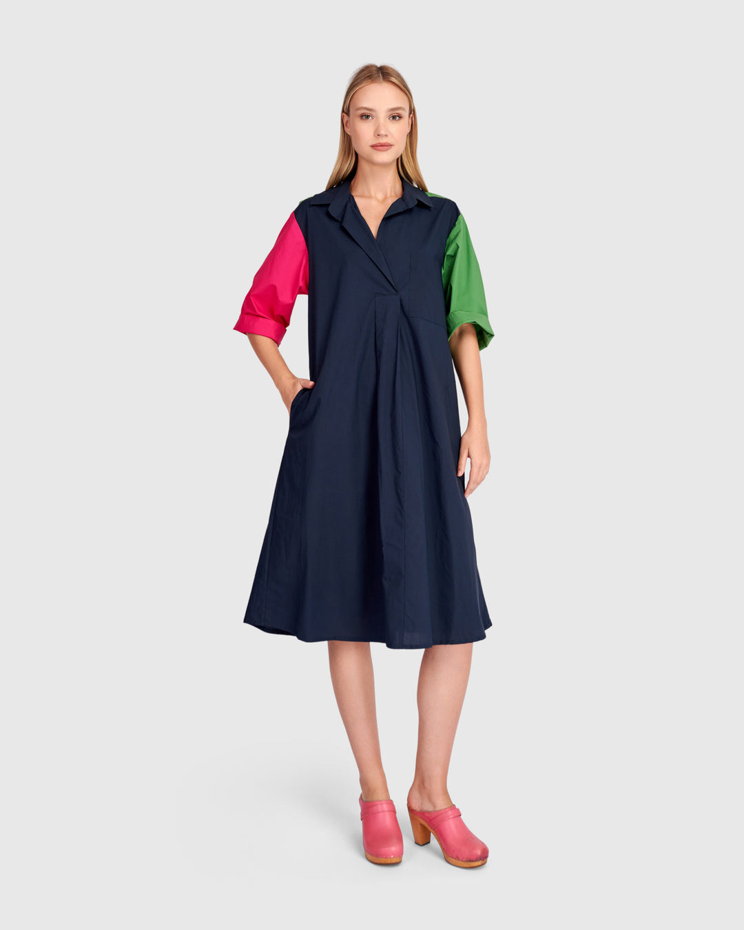 Splash Popover Dress, Navy Multi