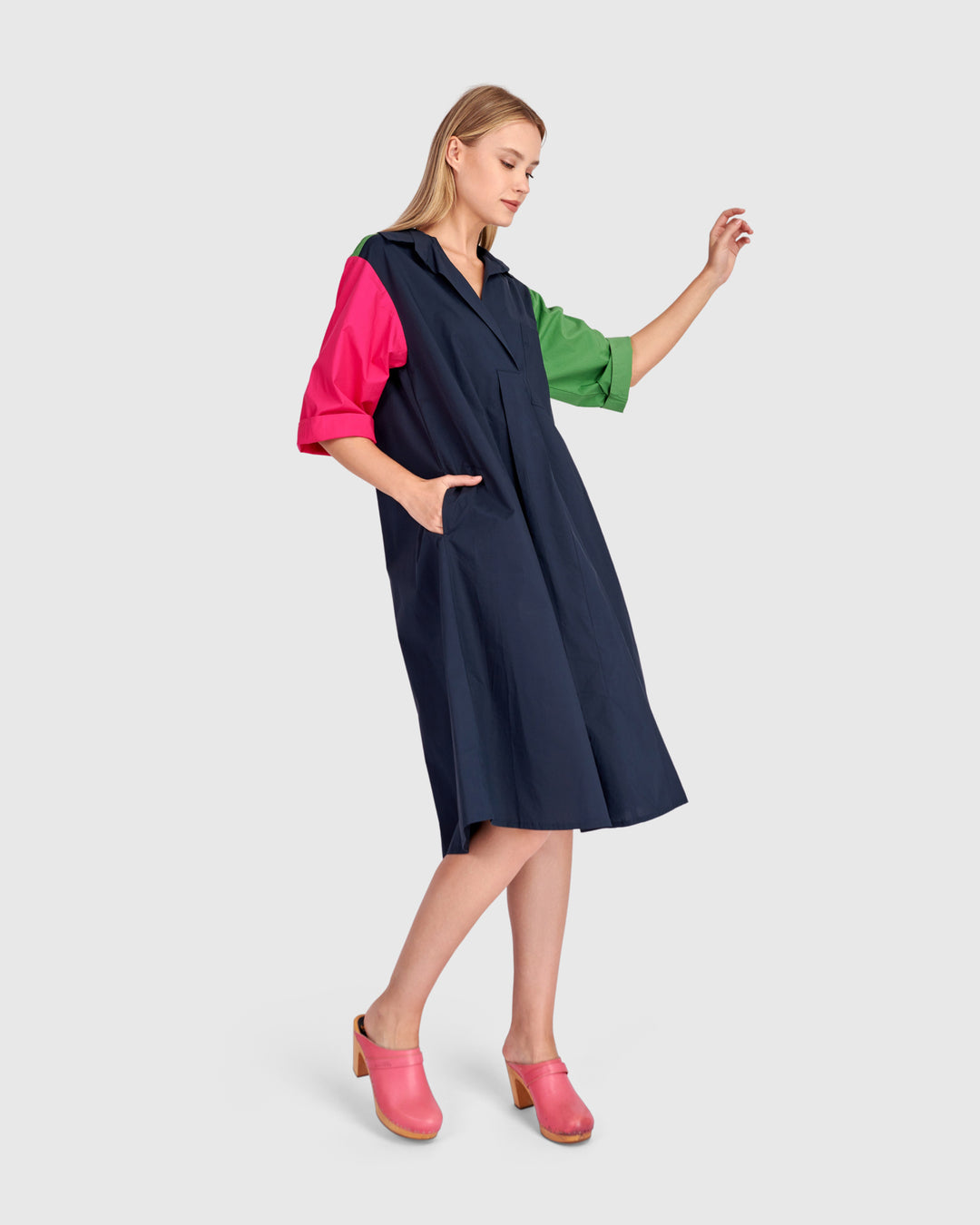 Splash Popover Dress, Navy Multi