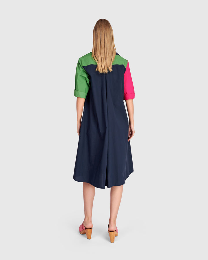 Splash Popover Dress, Navy Multi