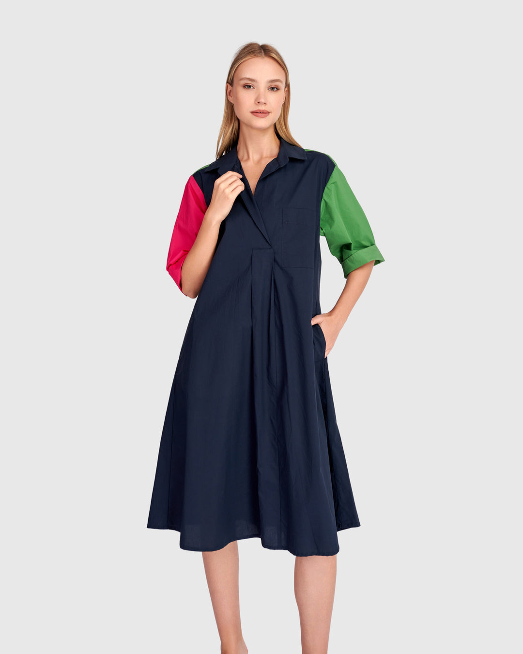 Splash Popover Dress, Navy Multi