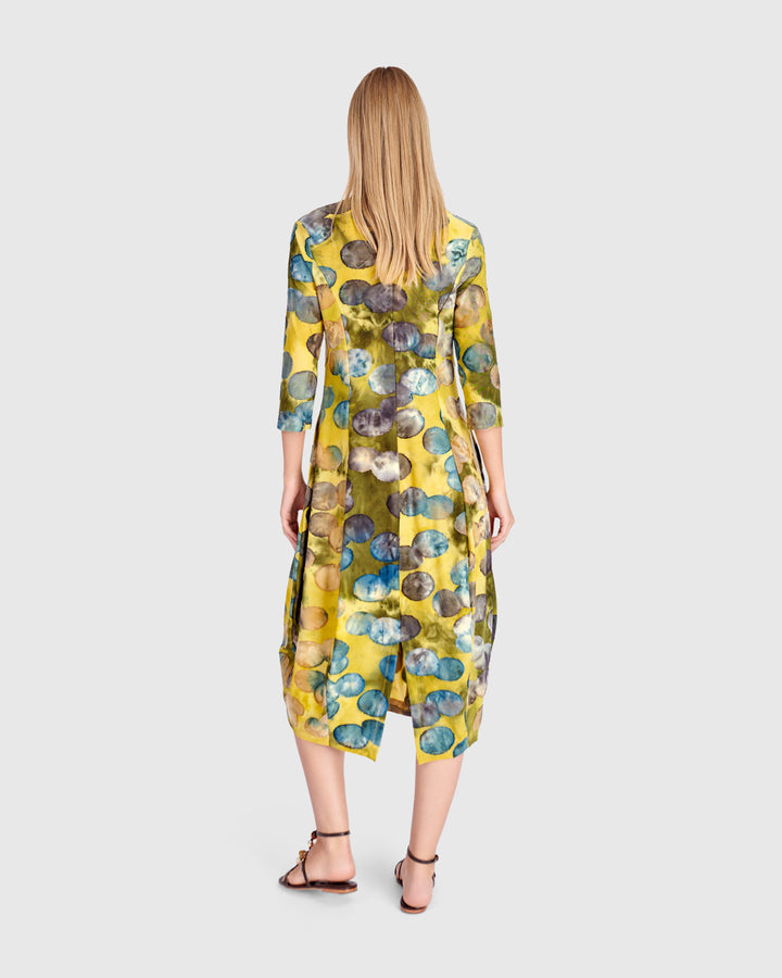 Saffron Cocoon Dress, Gold/Ocean Dots