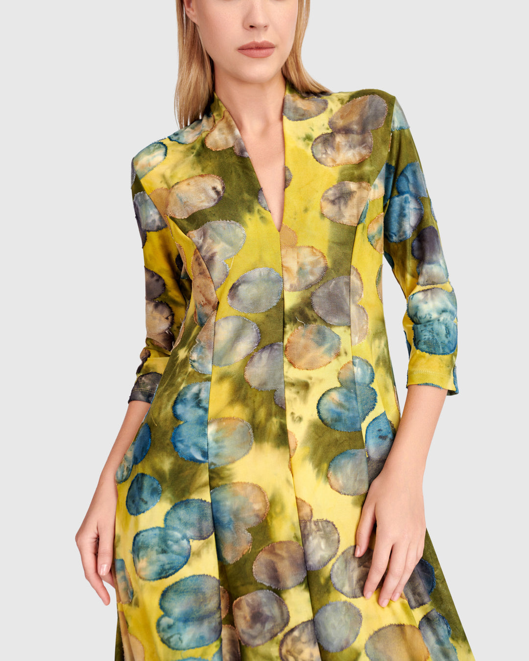 Saffron Cocoon Dress, Gold/Ocean Dots