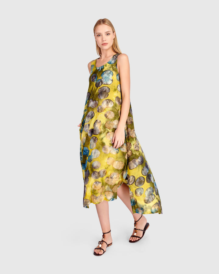 Talisman Tank Dress, Gold/Ocean Dots