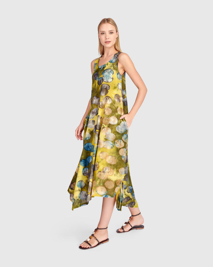 Talisman Tank Dress, Gold/Ocean Dots