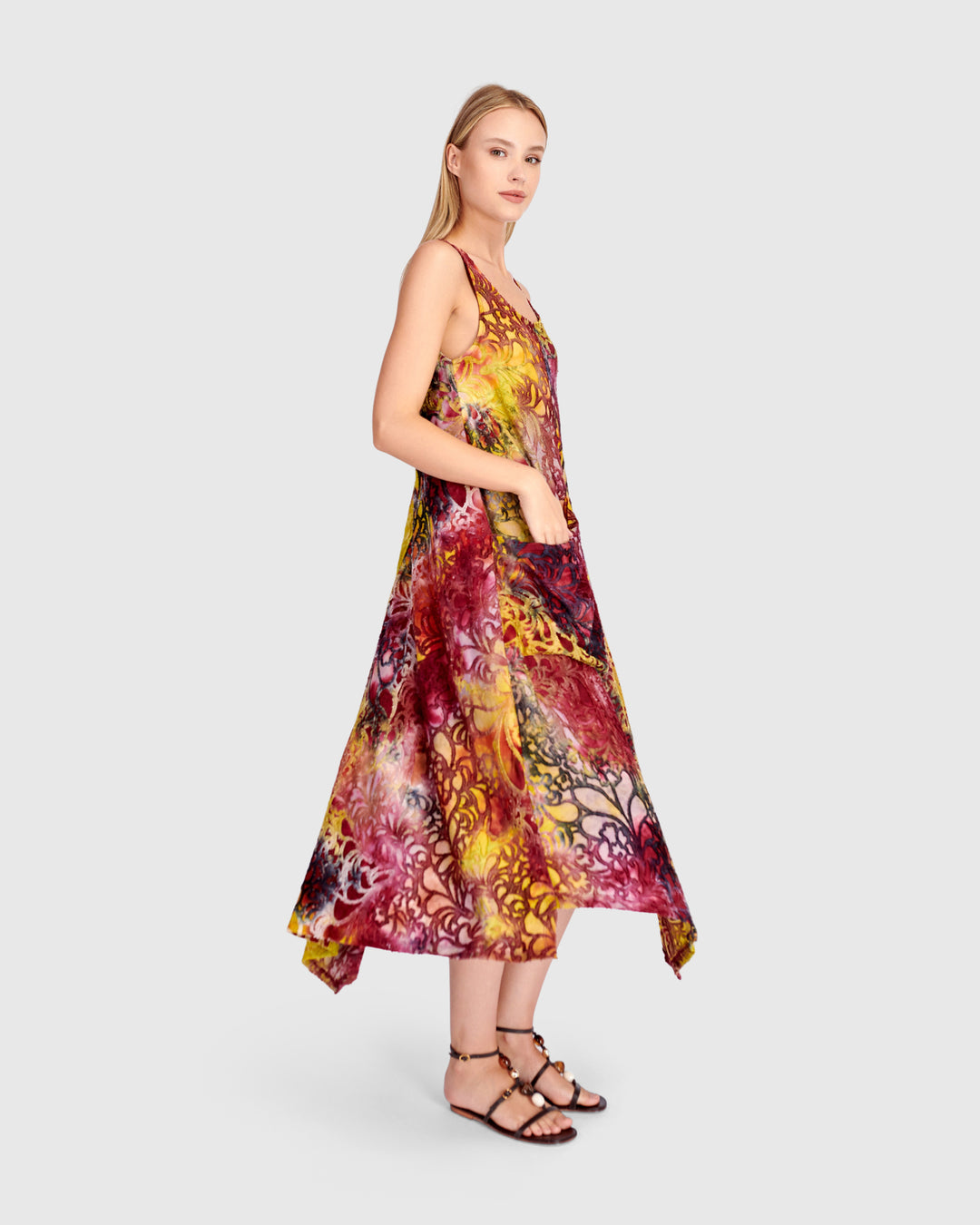 Cascade Tank Dress, Raspberry/Gold