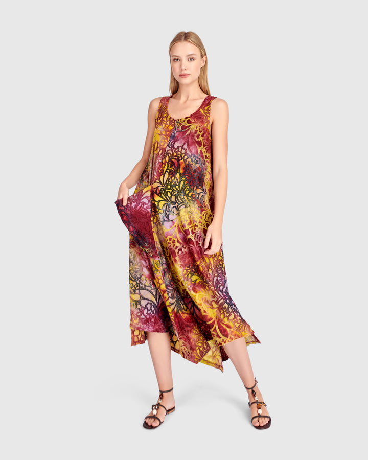 Cascade Tank Dress, Raspberry/Gold