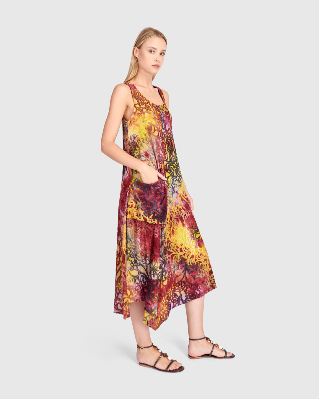 Cascade Tank Dress, Raspberry/Gold