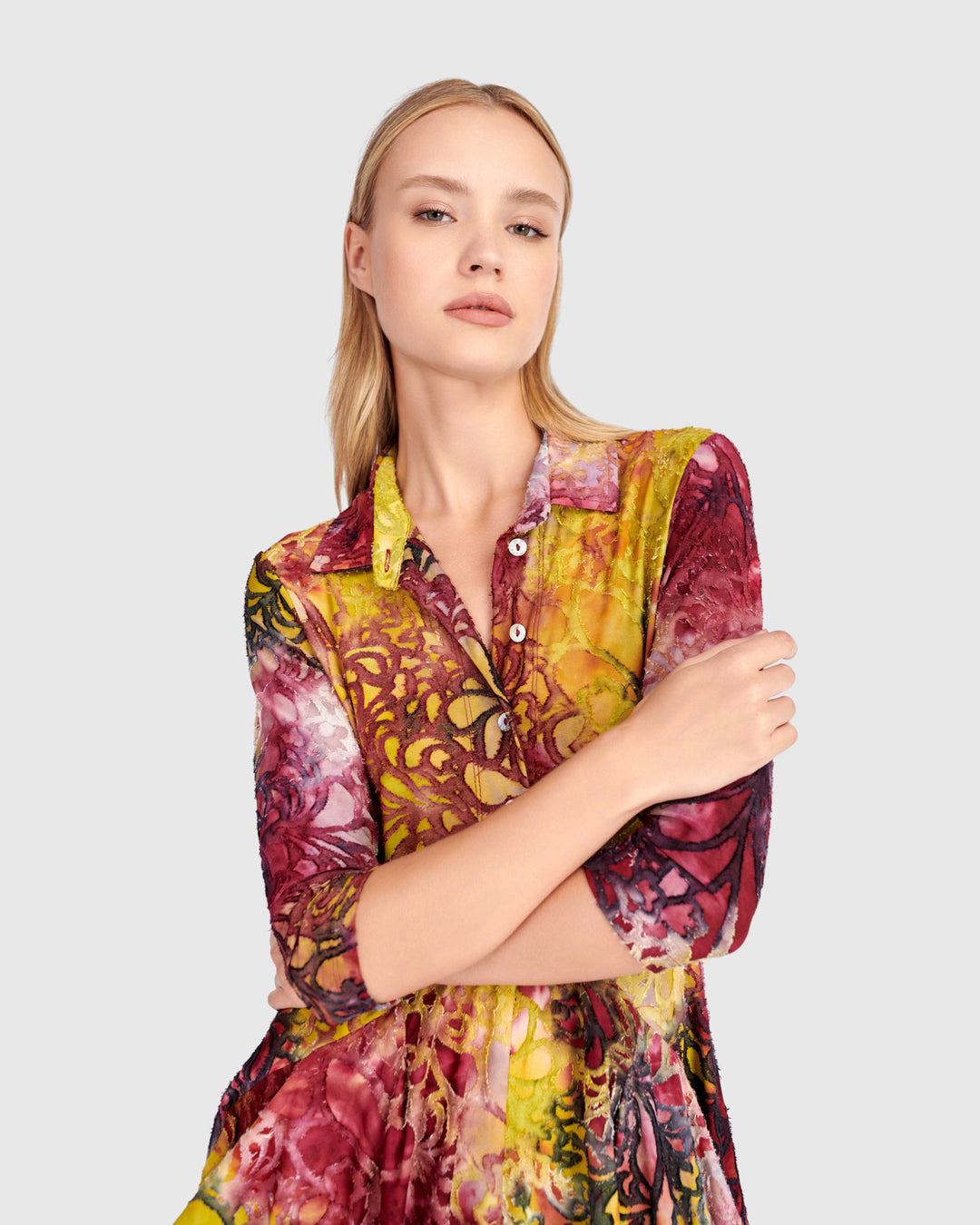 Tangle Draped Pockets Dress, Raspberry/Gold