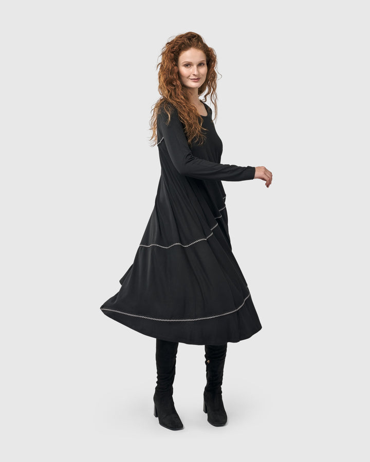 Nightingale Pullover Midi Dress, Black