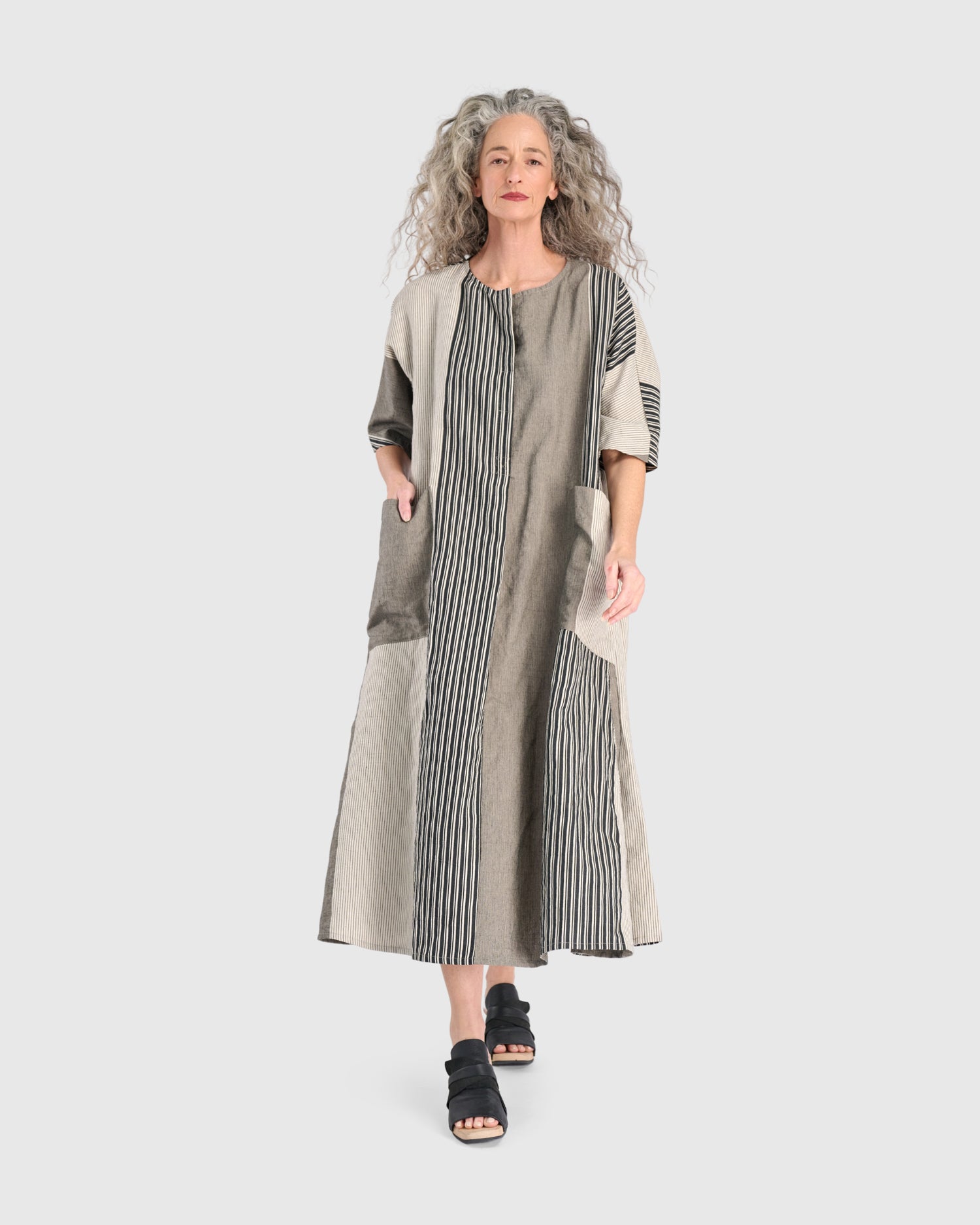 Urban Daybreak Oversized Dress, Sand Stripes – Alembika U.S.
