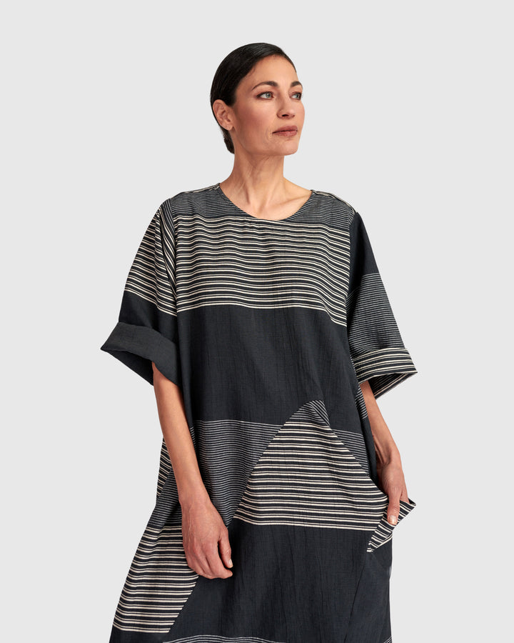 Urban Unfurl Relaxed Pocket Dress, Slate Stripes