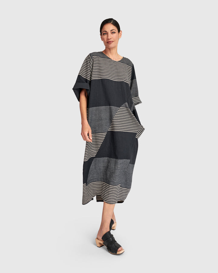 Urban Unfurl Relaxed Pocket Dress, Slate Stripes