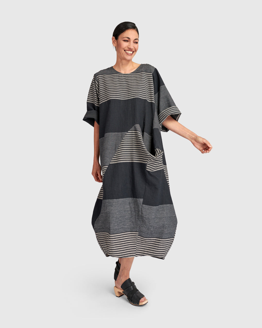 Urban Unfurl Relaxed Pocket Dress, Slate Stripes