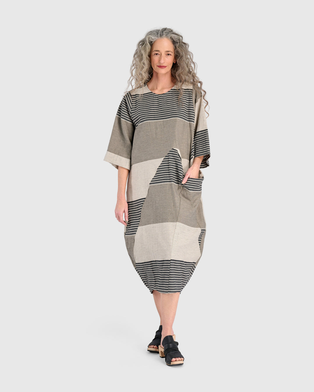 Urban Unfurl Relaxed Pocket Dress, Sand Stripes