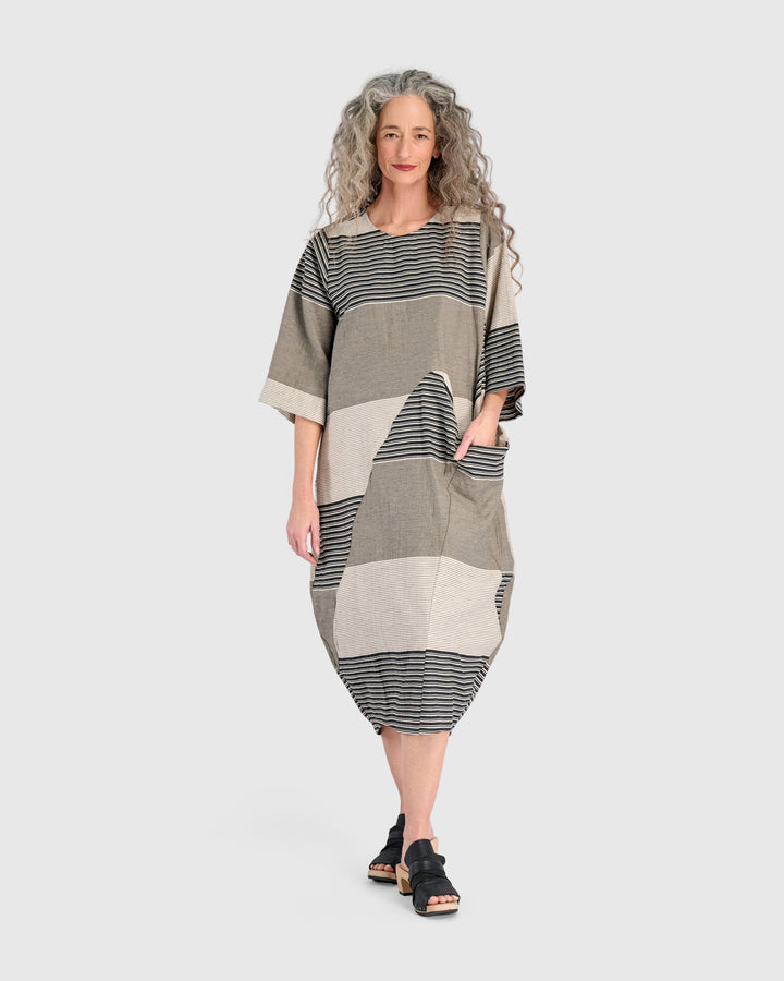 Urban Unfurl Relaxed Pocket Dress, Sand Stripes