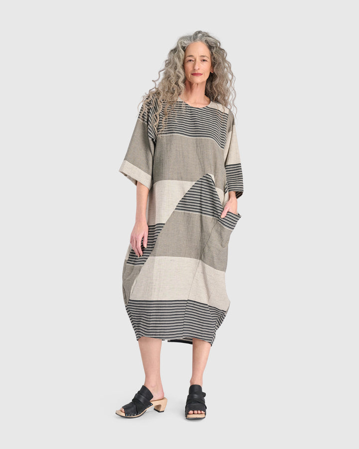Urban Unfurl Relaxed Pocket Dress, Sand Stripes