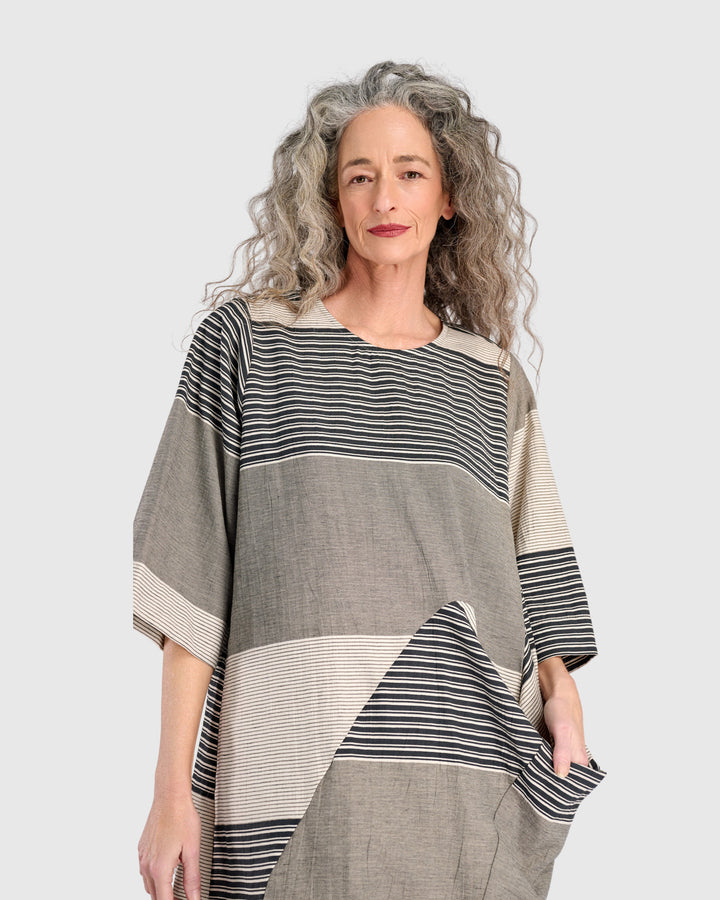 Urban Unfurl Relaxed Pocket Dress, Sand Stripes