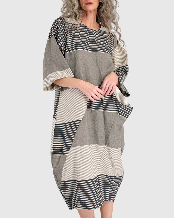 Urban Unfurl Relaxed Pocket Dress, Sand Stripes