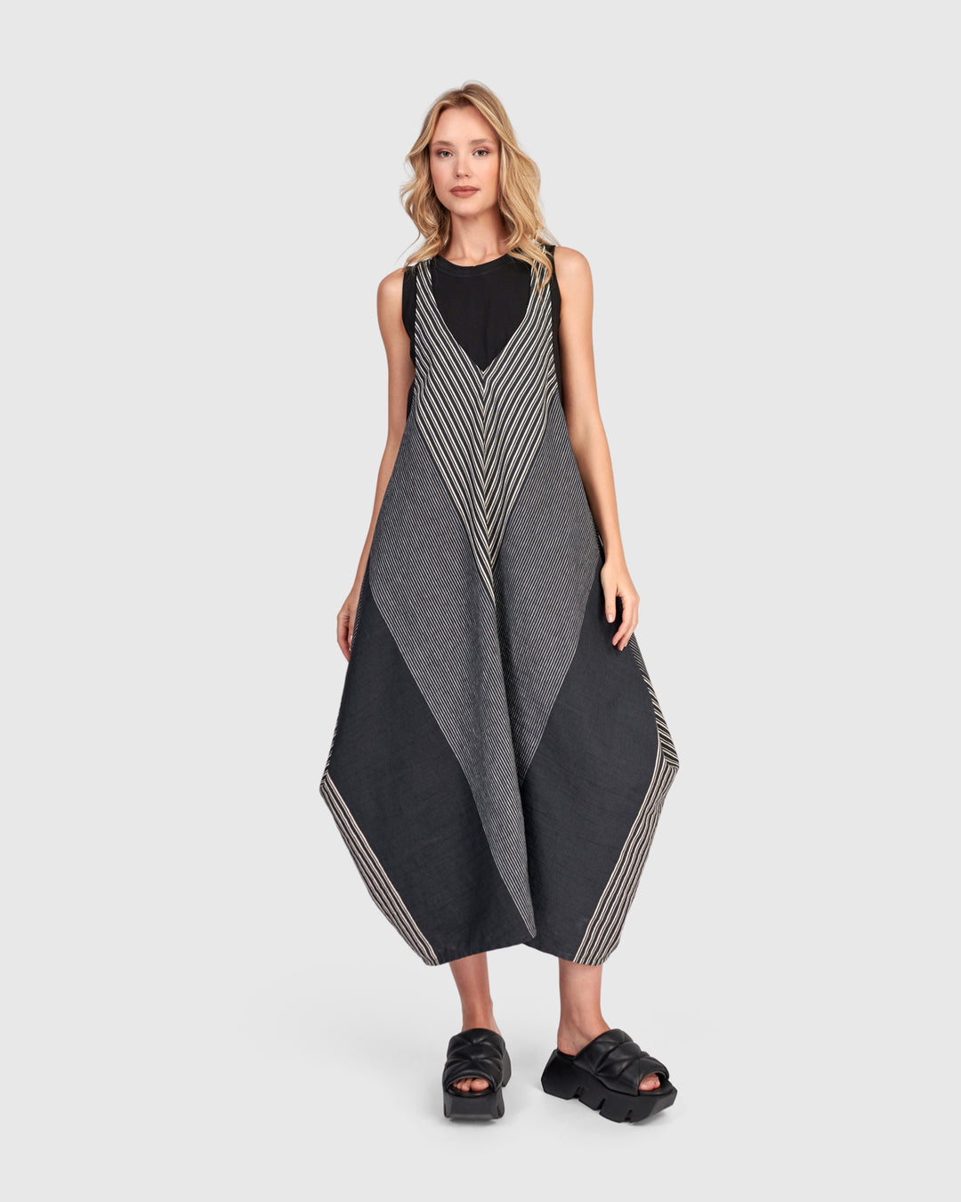 Urban Roaming Sleeveless Dress, Slate Stripes