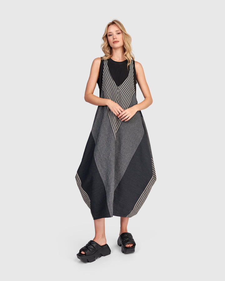 Urban Roaming Sleeveless Dress, Slate Stripes