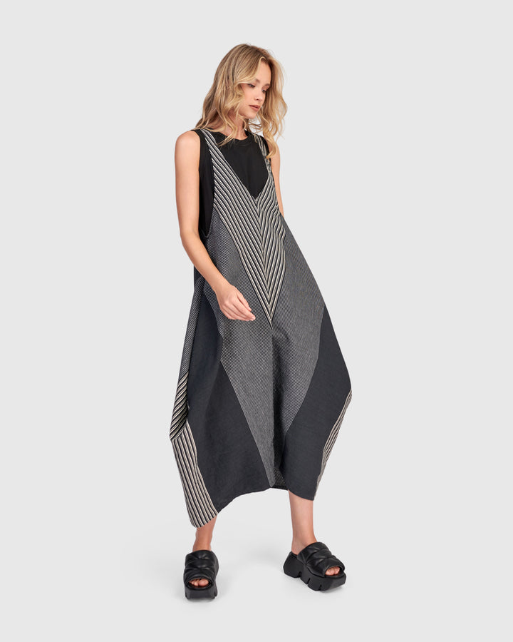 Urban Roaming Sleeveless Dress, Slate Stripes