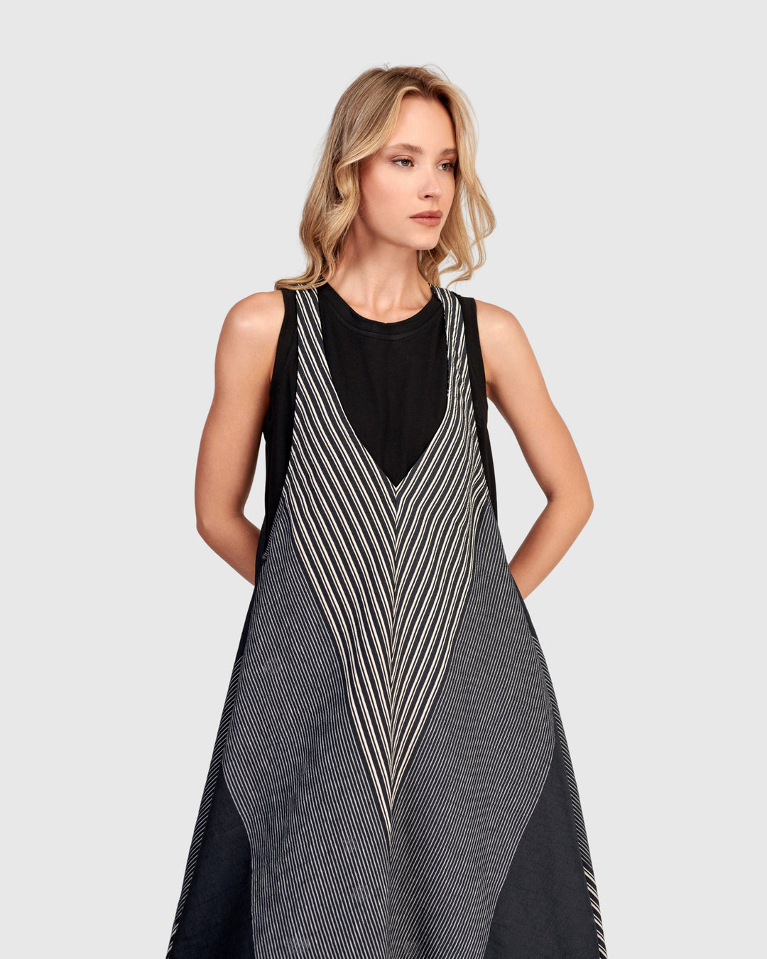 Urban Roaming Sleeveless Dress, Slate Stripes