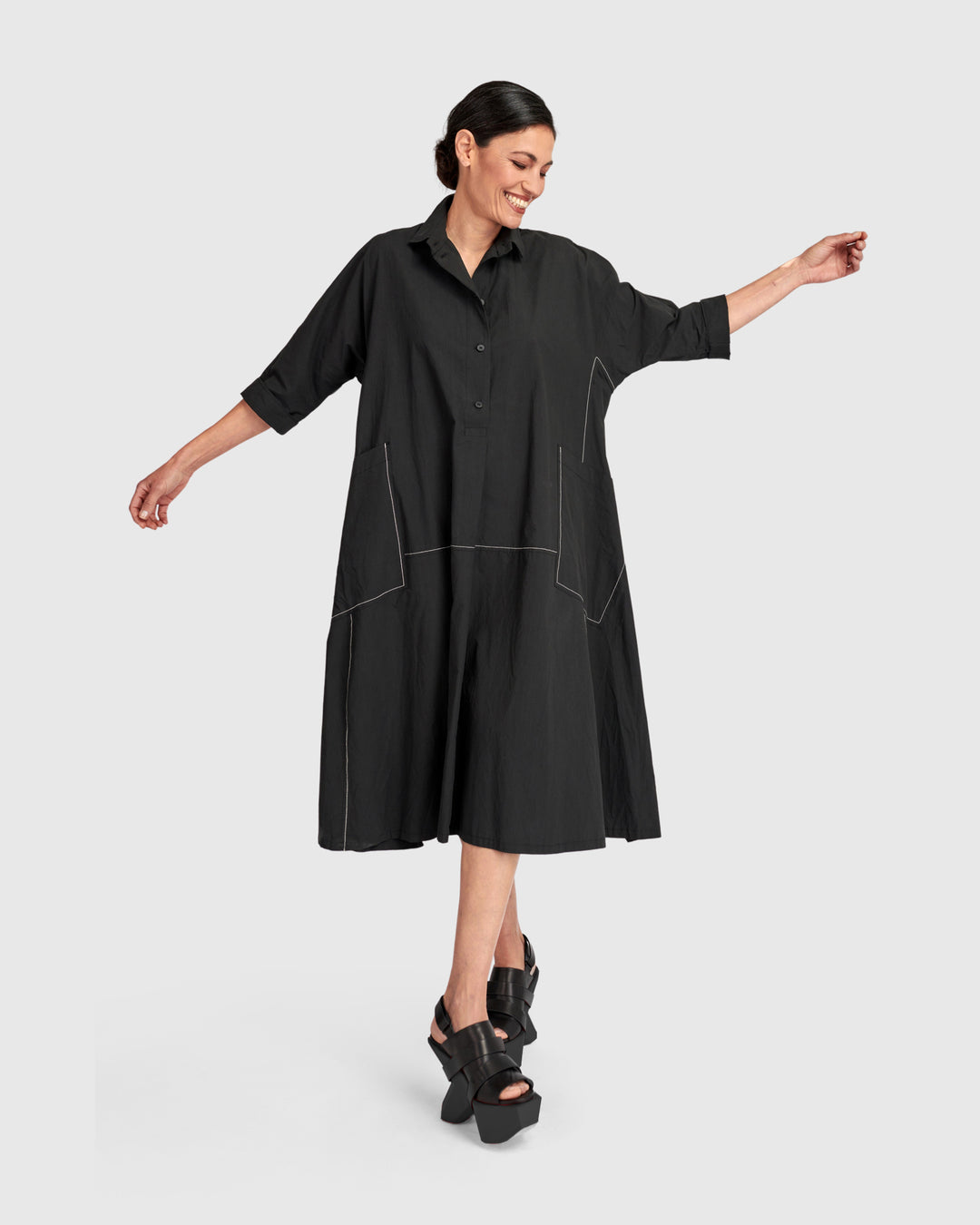 Urban The Edit Cotton A-Line Dress, Black