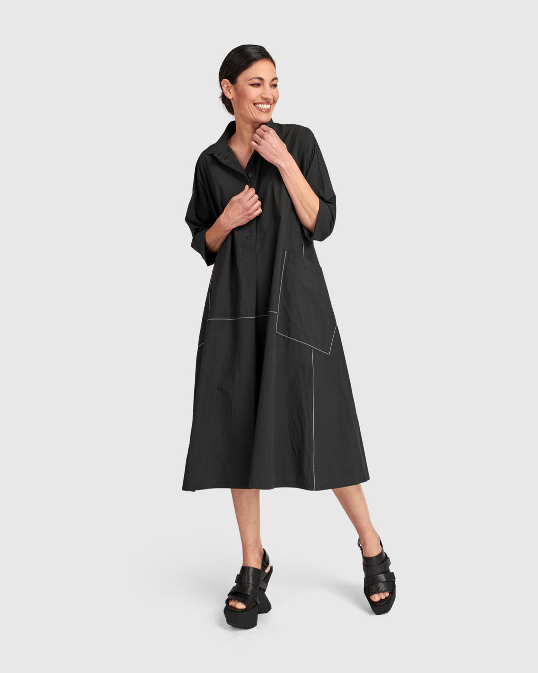 cotton a line dress Cotton A Line Dress With Sleeves