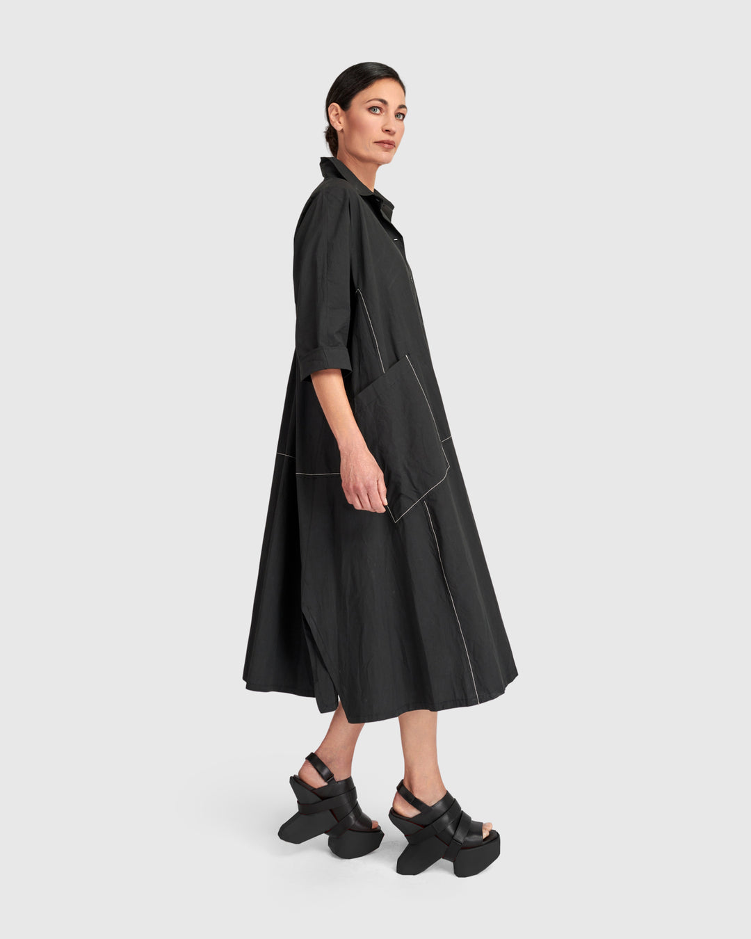 black cotton a line dress Ganni Black Cotton A-line Dress