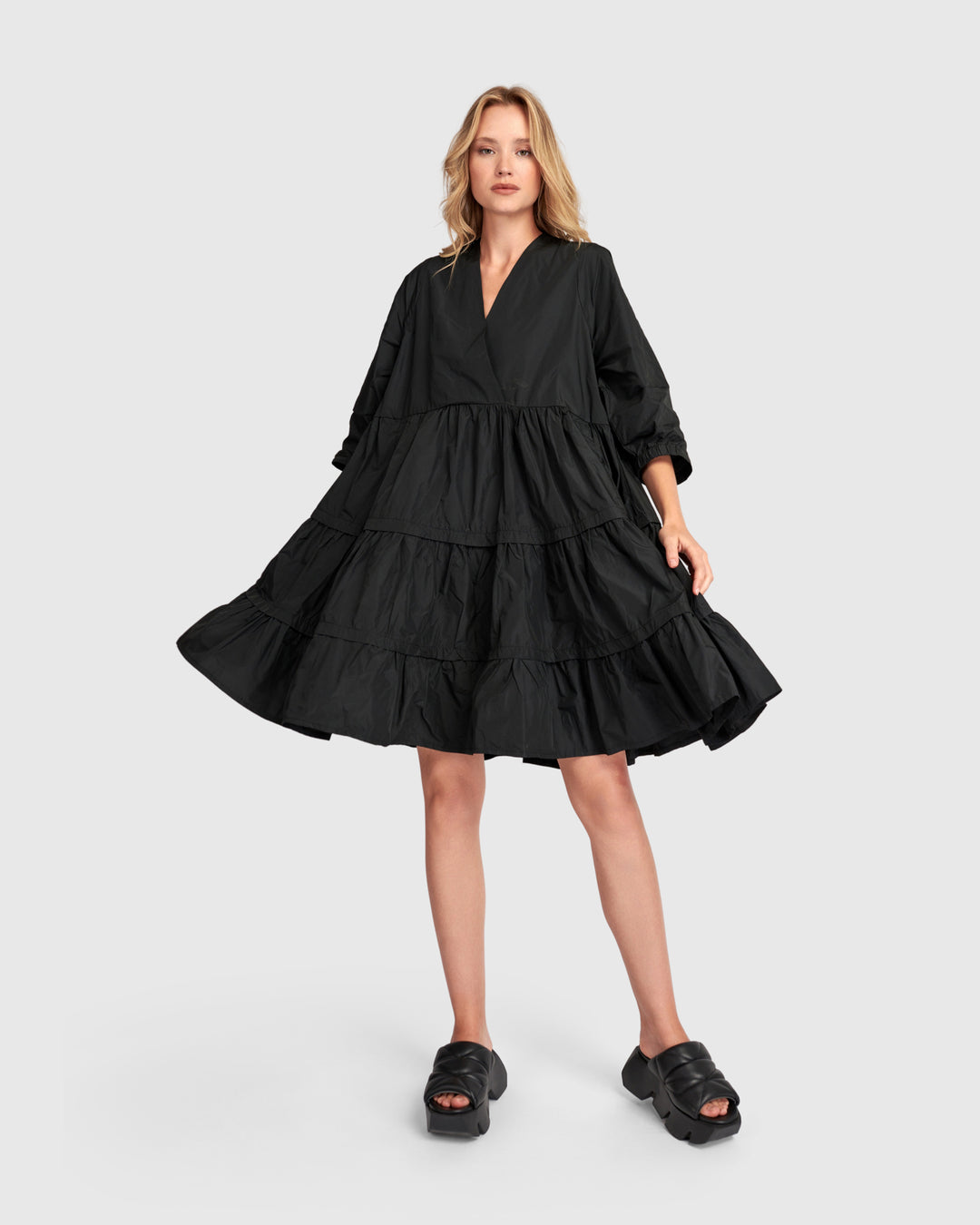 Urban Tiered Mini Dress, Black