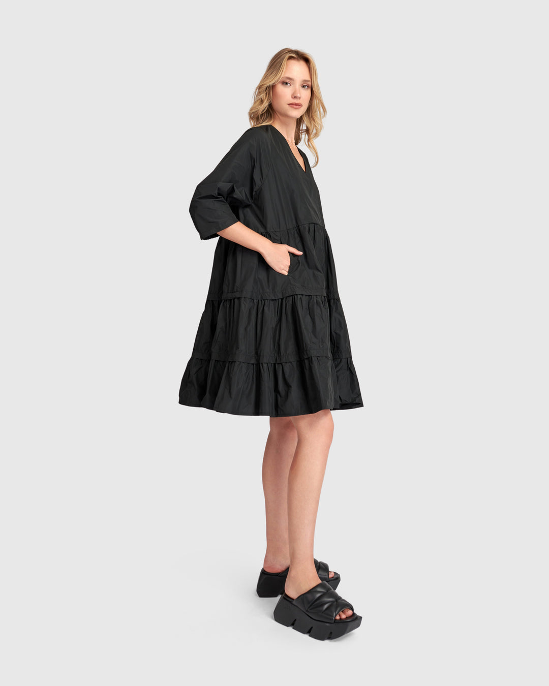Urban Tiered Mini Dress, Black